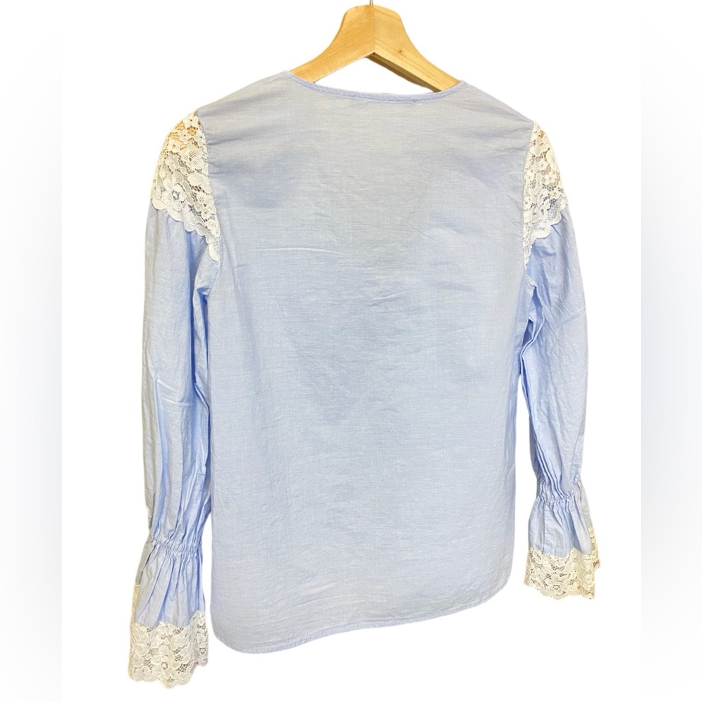 Zara light blue cotton top EUC size S coastal feminine - Picture 6 of 13
